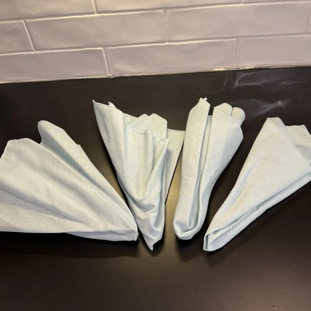 Vintage Cloth Linen Napkins Baby Blue  18